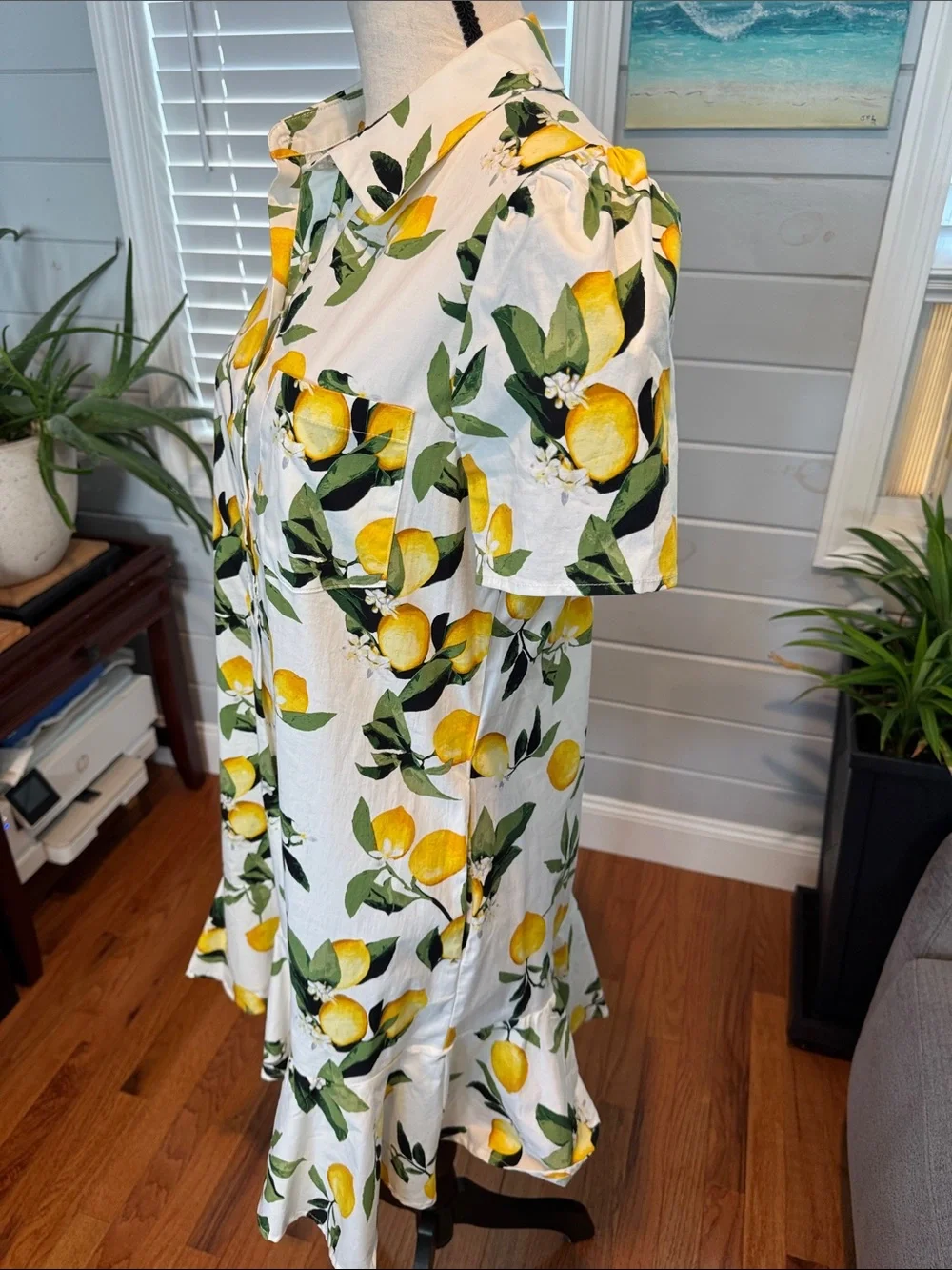 Cynthia Rowley White Lemon-Print Short-Sleeve Shirt
